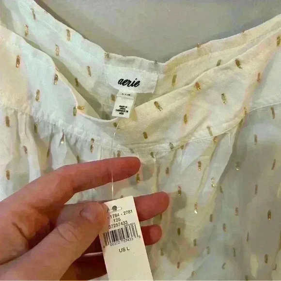 NWT Aerie White Gold Sparkle Cropped Adjustable Spaghetti Strap Tank Top Large - Picture 5 of 7